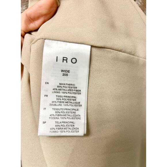 IRO Wide Shimmer Sheer Plunging Neck Blouson Mini Dress Gold Women's 36 / US 4 - Picture 4 of 5